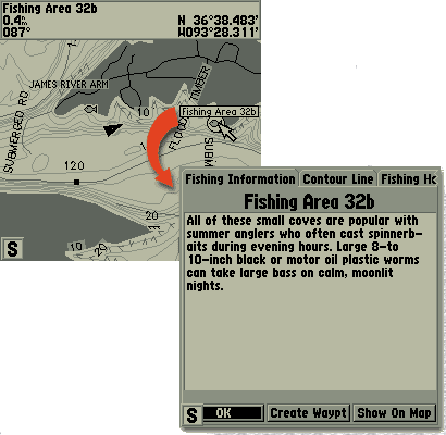 На изображении показана страница c детальной информацией (c диска Fishing Hot Spots) о рыбном месте.